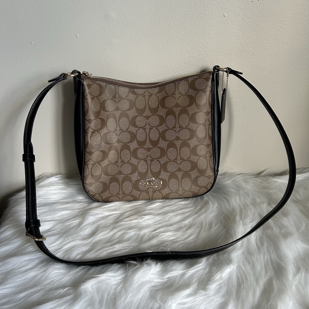 Coach File Bag Khaki Black Signature Coated Canvas — Excellent Condition - Picture 2 of 7